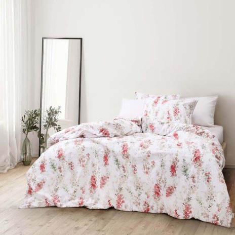 Lenjerie de pat Bahar Home Pelen kirmizi cu imprimeu floral din bumbac 100% ranforce 145 TC