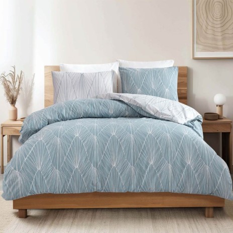 Lenjerie pat bumbac ranforce Bahar Home Ravel Slate bleu-gri cu linii ondulate