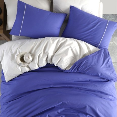 Lenjerie de pat Bahar Textile din bumbac 100% ranforce, cu design bicolor alb și albastru intens