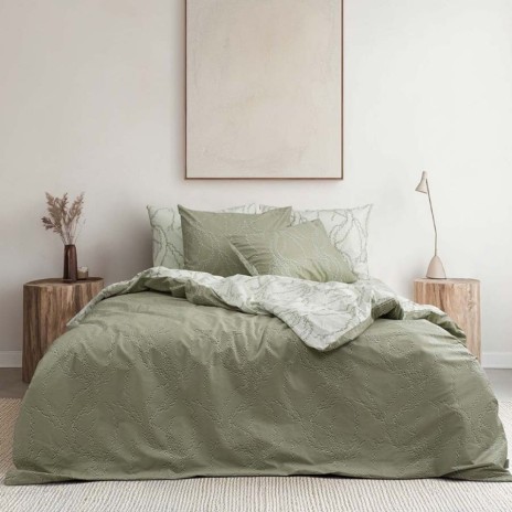 Lenjerie de pat Bahar Home Rin Forest verde cu model texturat în relief discret din bumbac 100% ranforce 145 TC