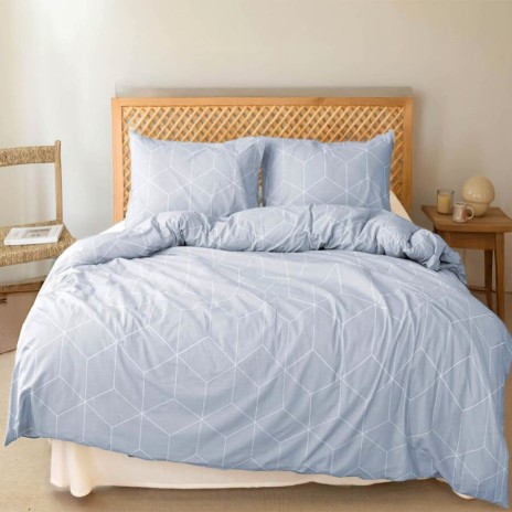 Lenjerie de pat Bahar Home South Bleu cu imprimeu geometric din bumbac 100% ranforce 145 TC
