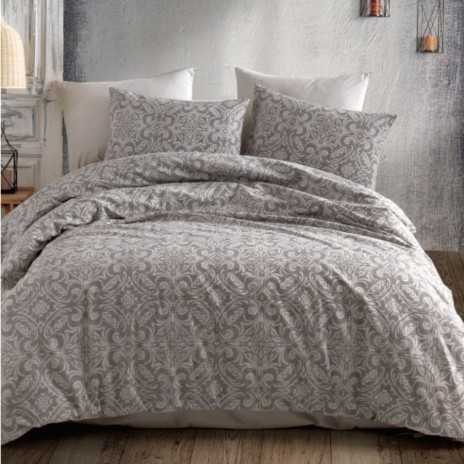 Lenjerie pat bumbac ranforce Bahar Home Titania gri maro model ornamental