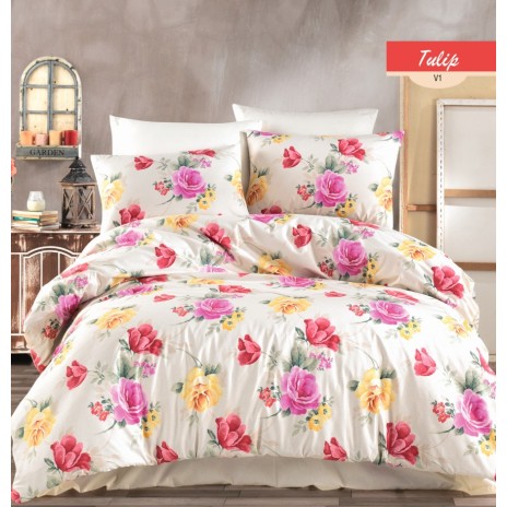 Lenjerie de pat bumbac 100% ranforce, Bahar Home, Tulips (Lalele)