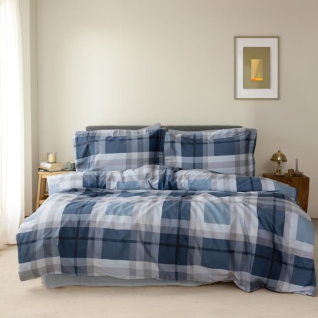 Lenjerie de pat bumbac 100% ranforce Bahar Home Carlo model albastru in carouri
