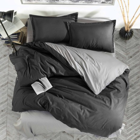 Lenjerie de pat Prestige V7 din bumbac 100% ranforce, design simplu și elegant în nuanțe de negru și gri
