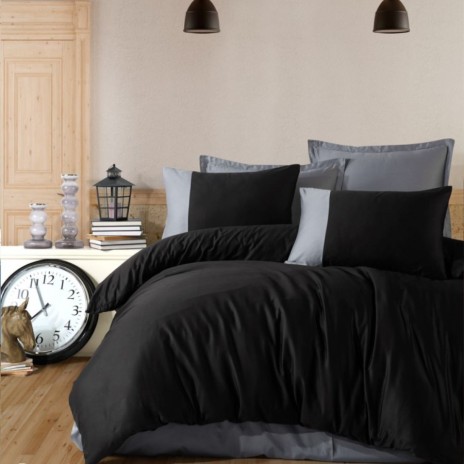 Lenjerie de pat din bumbac 100% ranforce cu design minimalist în nuanțe de negru și gri