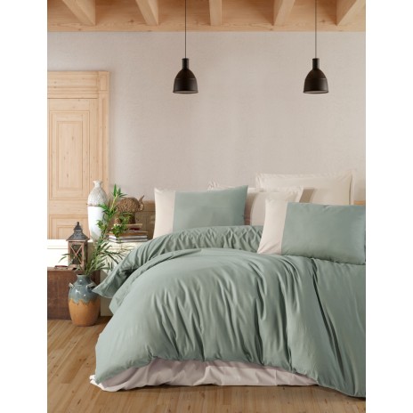 Lenjerie de pat Pucioasa Pure V8 din bumbac 100% ranforce, design verde deschis și crem