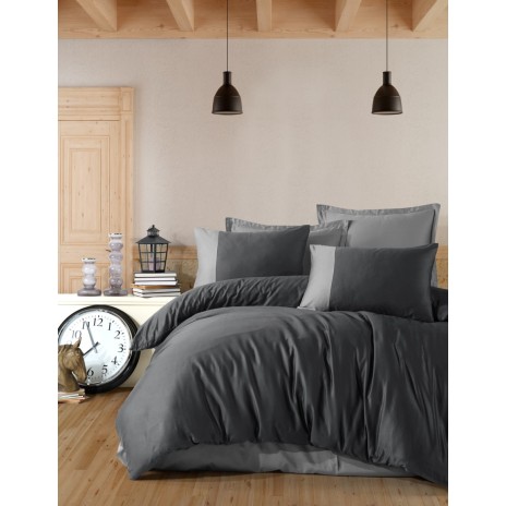 Lenjerie de pat Pucioasa Pure V9 din bumbac 100% ranforce, design gri închis și gri deschis