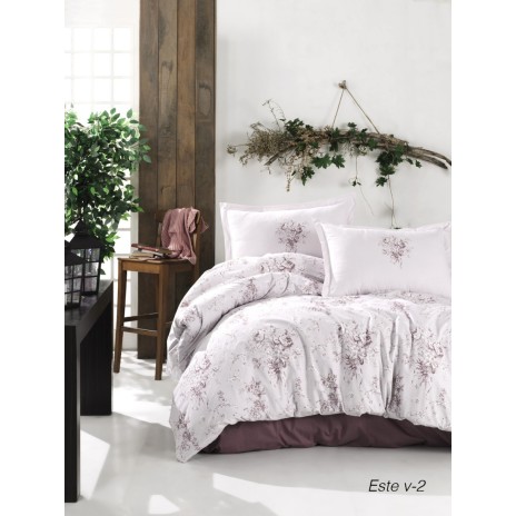 Lenjerie de pat din bumbac 100% Ranforce Ralex Pucioasa albă cu imprimeu floral mov