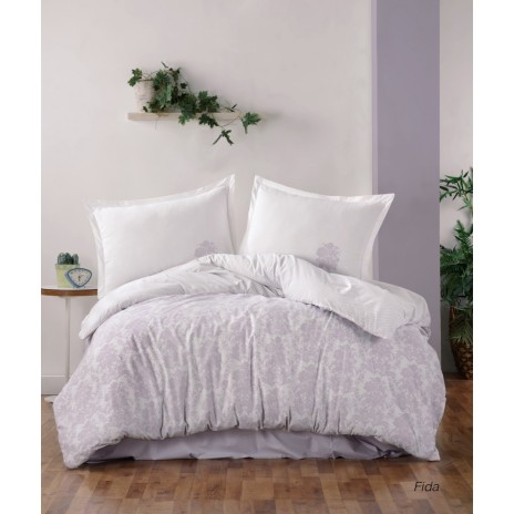 Lenjerie de pat din bumbac 100% Ranforce Ralex Pucioasa albă cu imprimeu floral lavandă