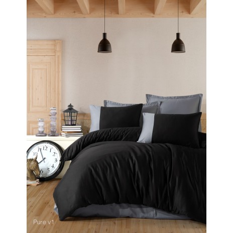 Lenjerie de pat din bumbac 100% ranforce cu design minimalist în nuanțe de negru și gri