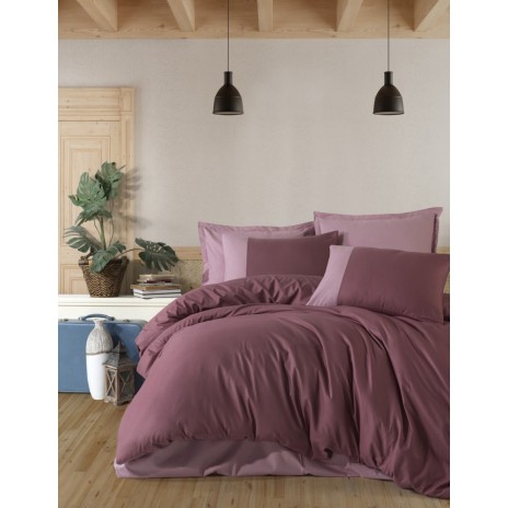 Lenjerie de pat dublu din bumbac 100% ranforce cu design elegant în nuanțe de mov și lila