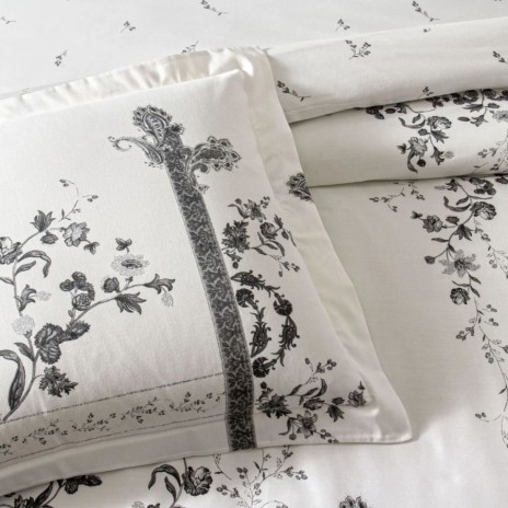 Set lenjerie de pat dublu Climena TAC din bumbac 100 % mako-satin, imprimeu floral monocrom pe fond alb