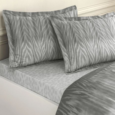 Set lenjerie de pat dublu Zavora din bumbac 100 % mako-satin, imprimeu abstract in nuante de gri