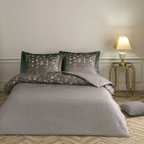 Set lenjerie de pat dublu Elaris din bumbac 100 % mako-satin, imprimeu floral pe fond maro