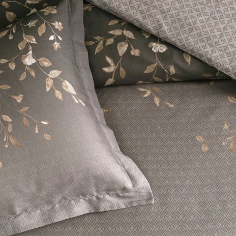 Set lenjerie de pat dublu Elaris din bumbac 100 % mako-satin, imprimeu floral pe fond maro