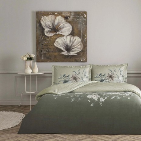 Set lenjerie de pat dublu Nurel din bumbac 100 % mako-satin, imprimeu floral pe fond verde