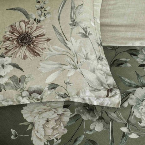 Set lenjerie de pat dublu Nurel din bumbac 100 % mako-satin, imprimeu floral pe fond verde