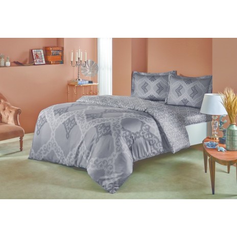 Lenjerie de pat dublu din satin gri, model Corete