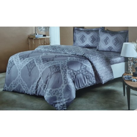 Lenjerie de pat dublu din satin gri, model Corete