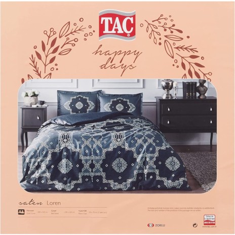 Lenjerie de pat geometric gri și alb din bumbac satinat TAC, model Loren, set complet