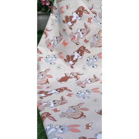 Lenjerie de pat bumbac cearceaf cu elastic ptr saltea 50x110cm x 8H - iepurasi