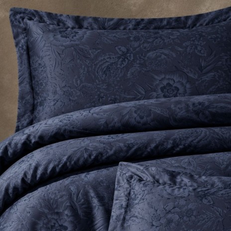 Lenjerie de pat First Choice Advina Eclipse bumbac satinat 220 TC bleumarin cu imprimeu floral ton pe ton