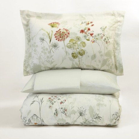 Lenjerie de pat First Choice Katy bumbac satinat 220 TC cu flori de camp roz portocalii si galbene pe fond crem