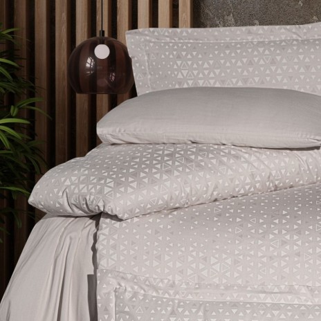 Lenjerie de pat bumbac satin de lux 6 piese First Choice Megan Bej cu imprimeu geometric modern ,triunghiuri