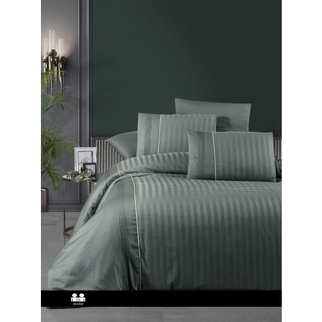 Lenjerie de pat din bumbac satin, 6 piese, model Moda Life, verde, design cu dungi discrete