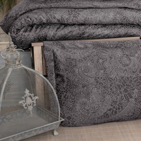 Lenjerie de pat bumbac satin de lux 6 piese First Choice Neva Polama cu model paisley elegant pe fundal inchis