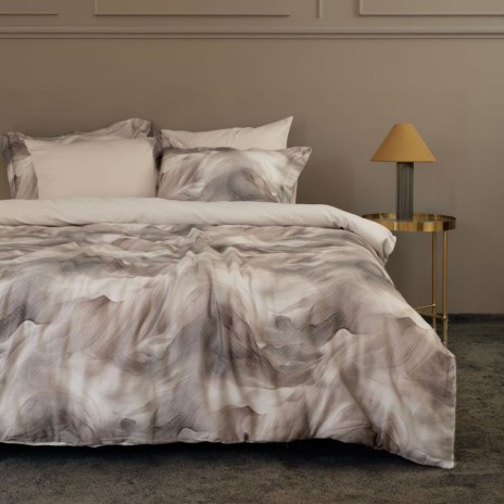 Lenjerie de pat First Choice Ruska Bej bumbac satinat 220 TC model abstract marmorat in nuante crem taupe si maro
