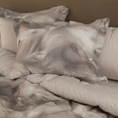 Lenjerie de pat First Choice Ruska Bej bumbac satinat 220 TC model abstract marmorat in nuante crem taupe si maro