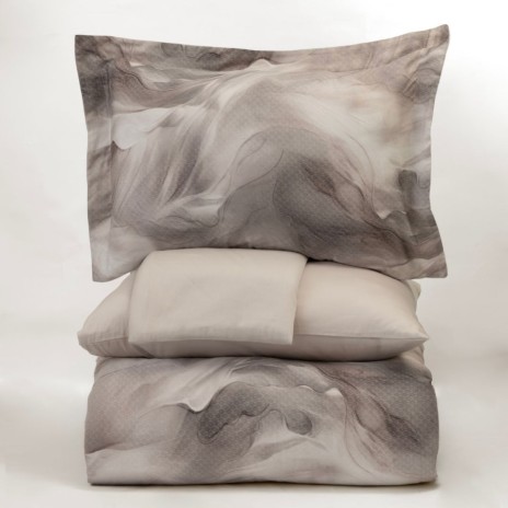 Lenjerie de pat First Choice Ruska Bej bumbac satinat 220 TC model abstract marmorat in nuante crem taupe si maro