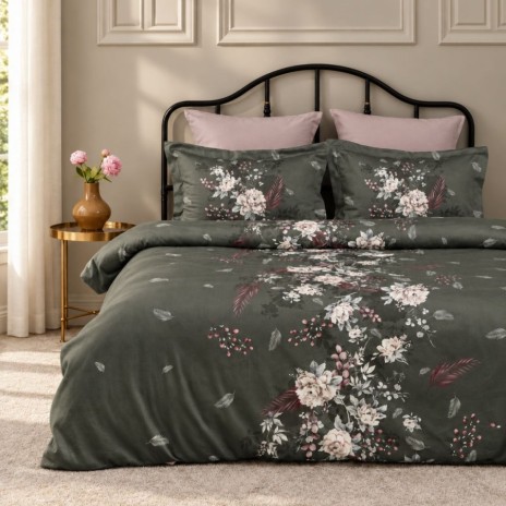 Lenjerie de pat First Choice Rovena Soil bumbac satinat 220 TC model geometric cu triunghiuri maro pe fond crem bej