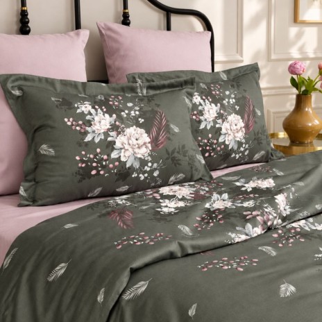 Lenjerie de pat First Choice Rovena Soil bumbac satinat 220 TC model geometric cu triunghiuri maro pe fond crem bej