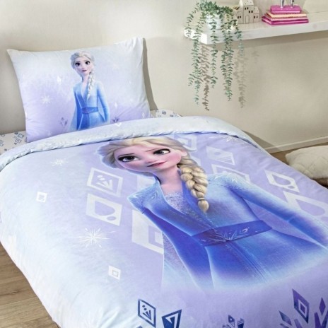 Set lenjerie de pat copii Frozen Diamond TAC – bumbac 100 % ranforce, față Elsa, verso Anna, pilotă 160 × 220 cm