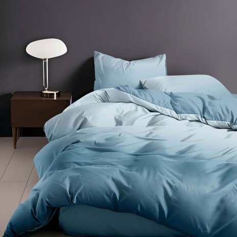 Lenjerie de pat cu elastic finet bleu azur 6 piese cu cearceaf elastic și 4 fețe de pernă