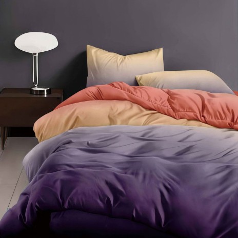 Lenjerie de pat cu elastic finet degrade lila coral 6 piese cu cearceaf elastic și 4 fețe de pernă
