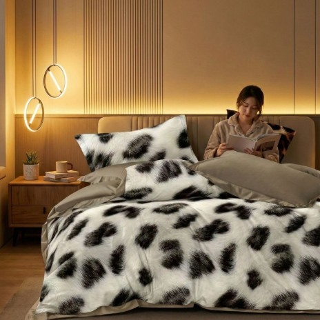 Lenjerie de pat cu elastic din finet animal print leopard 6 piese