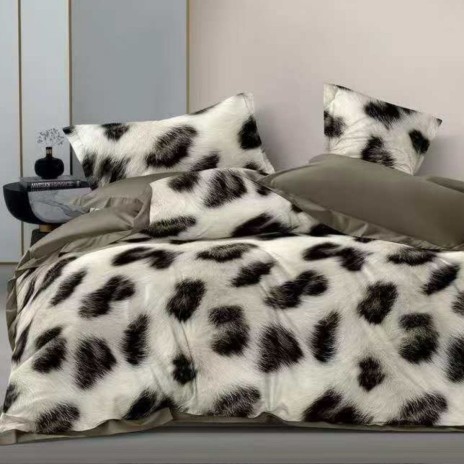 Lenjerie de pat cu elastic din finet animal print leopard 6 piese