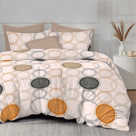 Lenjerie de pat finet cu elastic cercuri moderne 6 piese design geometric elegant