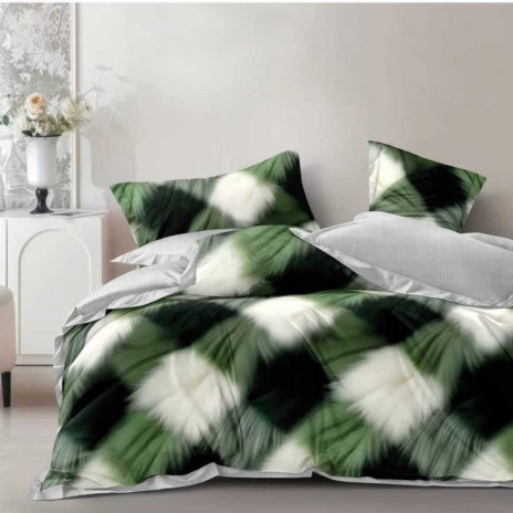 Lenjerie pat finet cu elastic verde alb, model degrade verde inchis cu alb, 6 piese