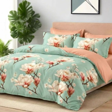Lenjerie de pat cu elastic din finet flori magnolie 6 piese