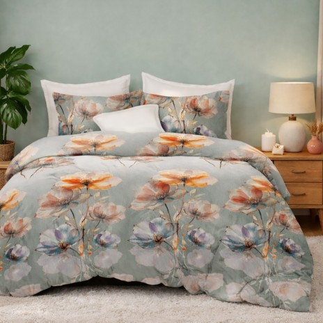 Lenjerie de pat finet cu elastic 6 piese flori pastel elegante design floral modern