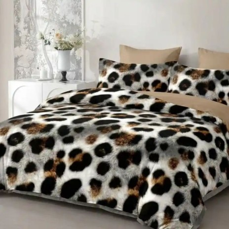 Lenjerie de pat cu elastic din fineti imprimeu leopard 6 piese