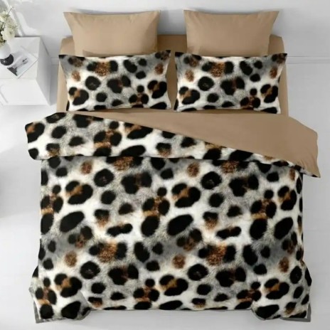 Lenjerie de pat cu elastic din fineti imprimeu leopard 6 piese