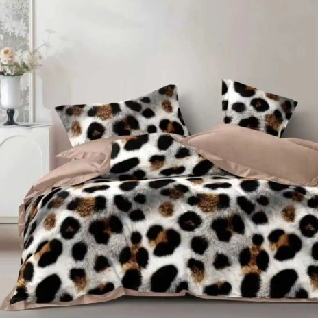 Lenjerie de pat cu elastic din fineti imprimeu leopard 6 piese