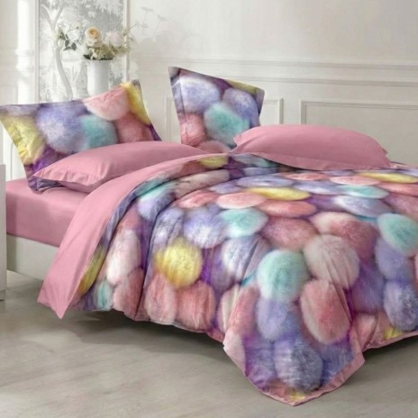 Lenjerie de pat cu elastic din finet pom pom pastel 6 piese