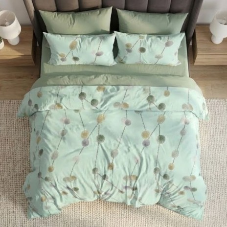 Lenjerie de pat cu elastic din finet verde cu buline 6 piese